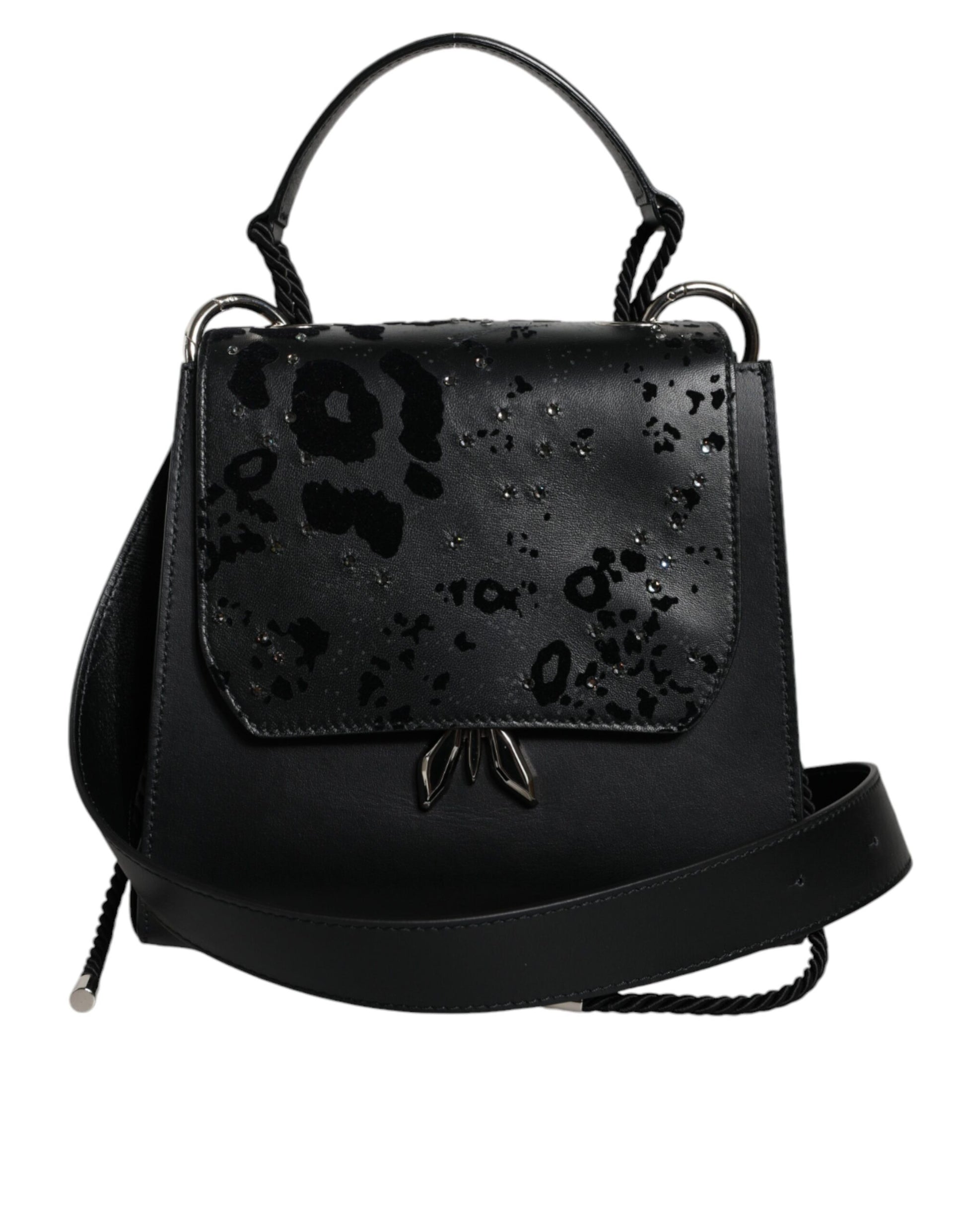 Black Leather Crossbody Strap Top Handle Bag