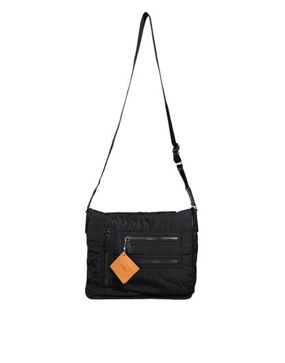 Black Canvas Pockets Crossbody Strap Shoulder Bag