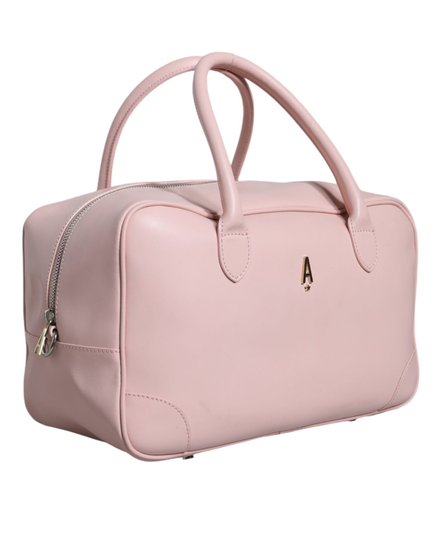 Pink Leather Logo Top Handle Duffel Handbag Women Bag