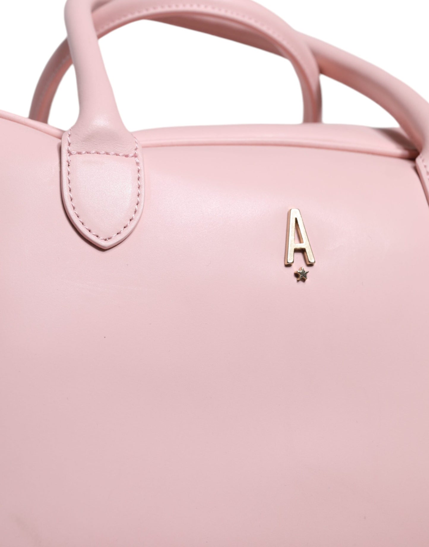 Pink Leather Logo Top Handle Duffel Handbag Women Bag