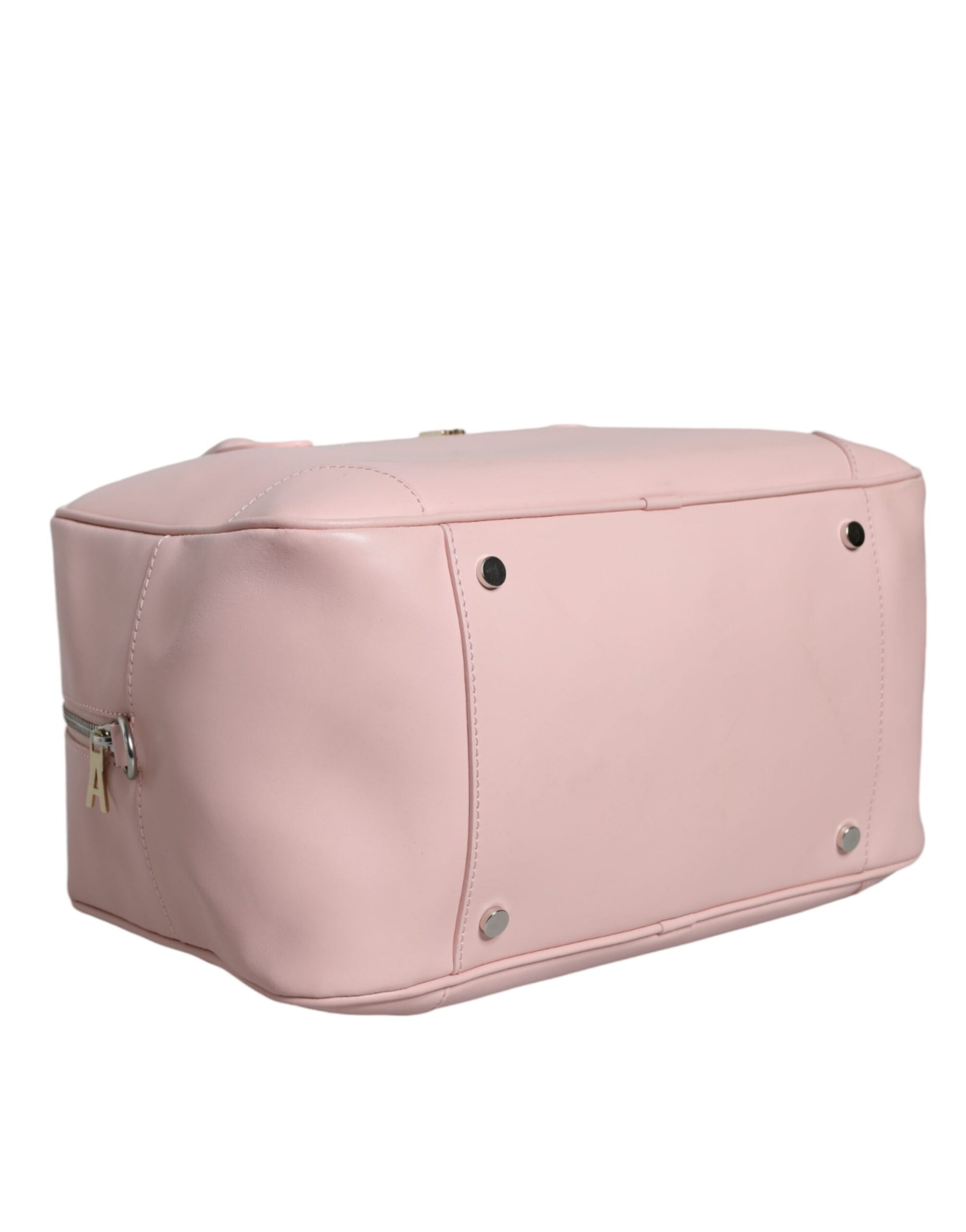 Pink Leather Logo Top Handle Duffel Handbag Women Bag