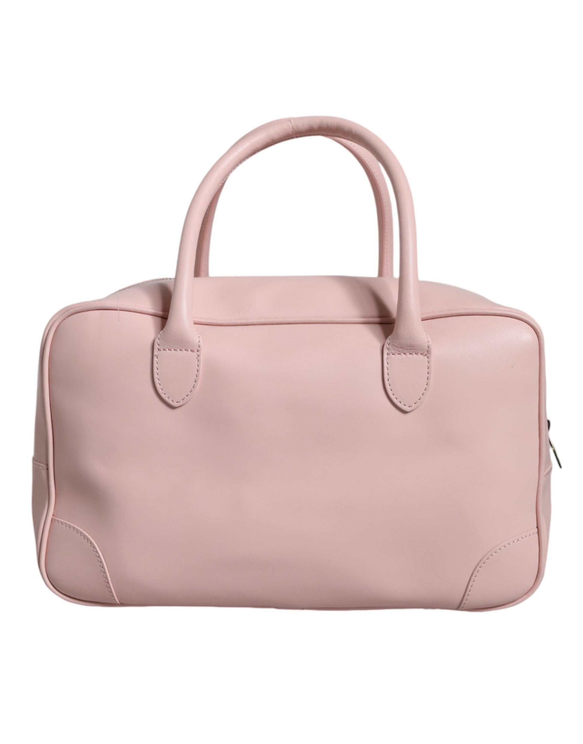 Pink Leather Logo Top Handle Duffel Handbag Women Bag