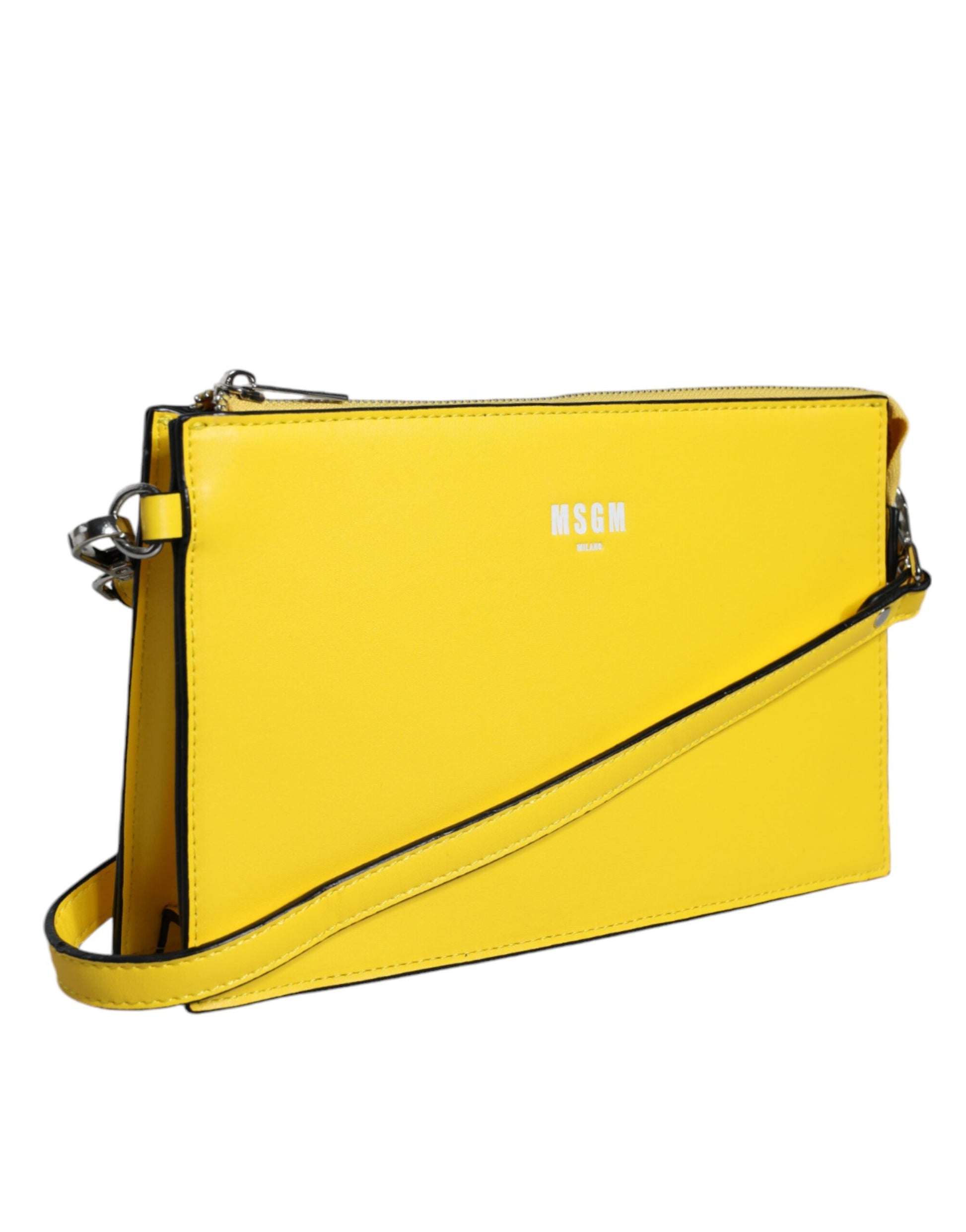 Yellow Leather Logo Crossbody Sling Shoulder Bag