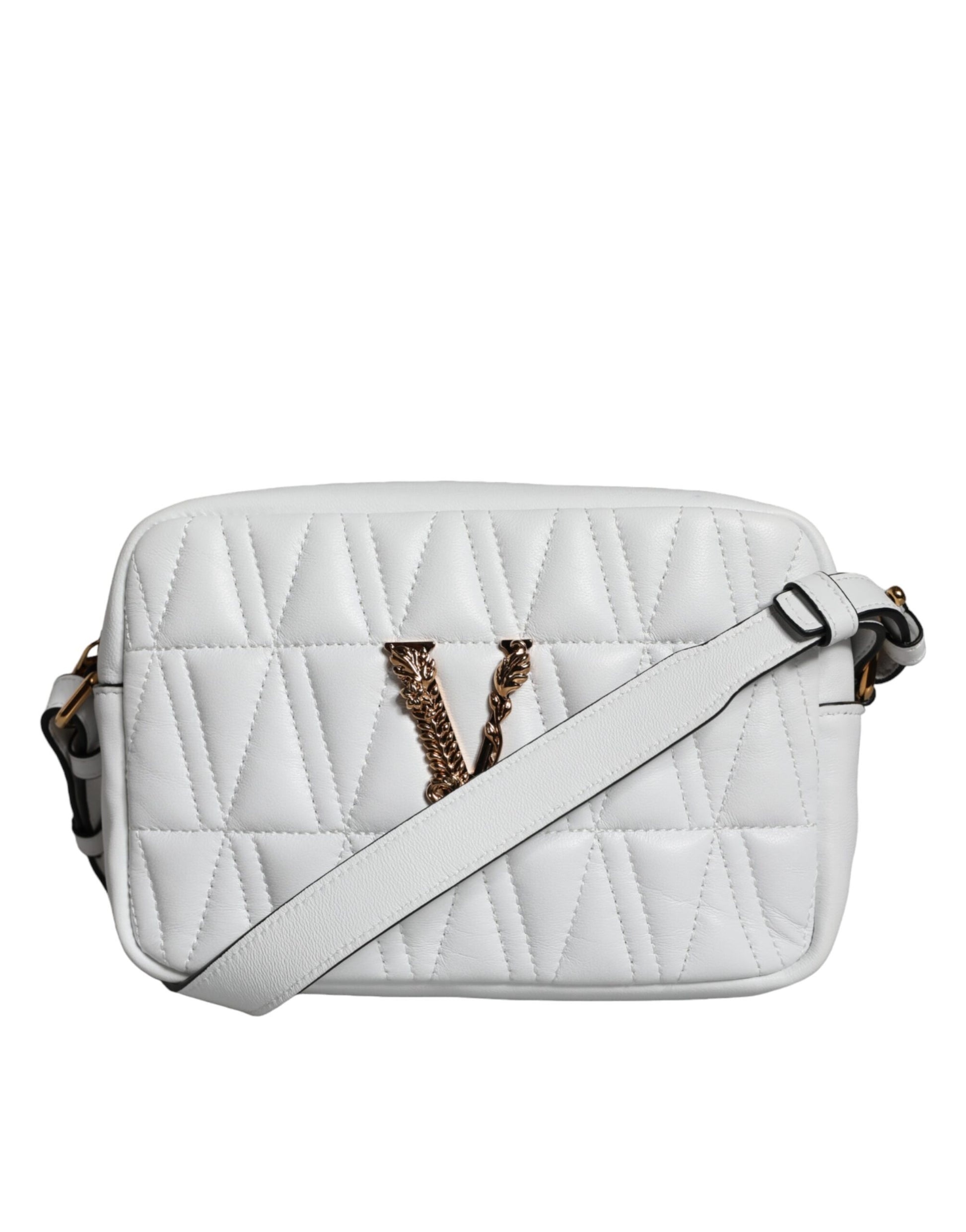 White Quilted Nappa Leather Crossbody Shoulder Bag