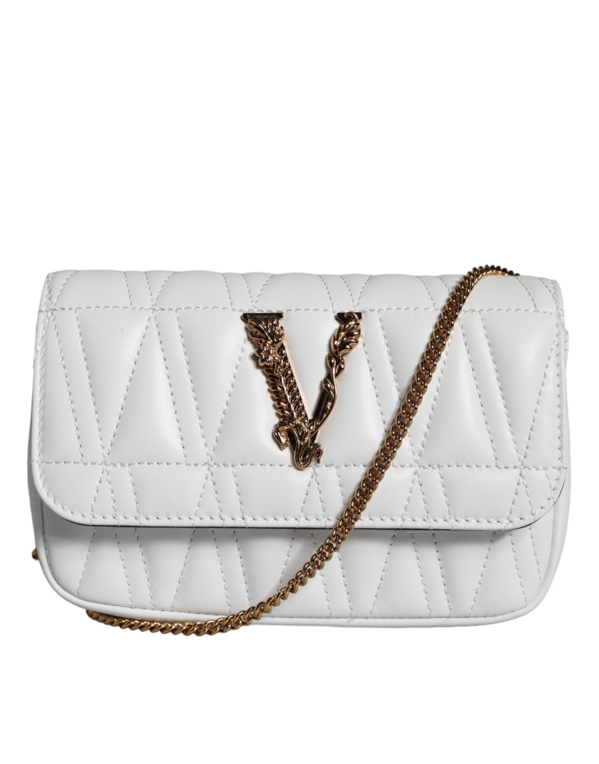 White Quilted Nappa Leather Crossbody Shoulder Bag