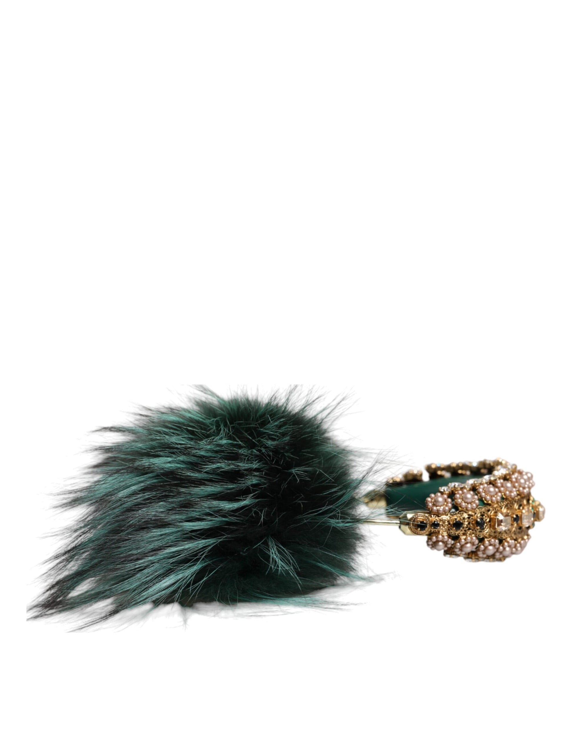 Green Gold Crystal Fur Headset Audio AUX Headphones