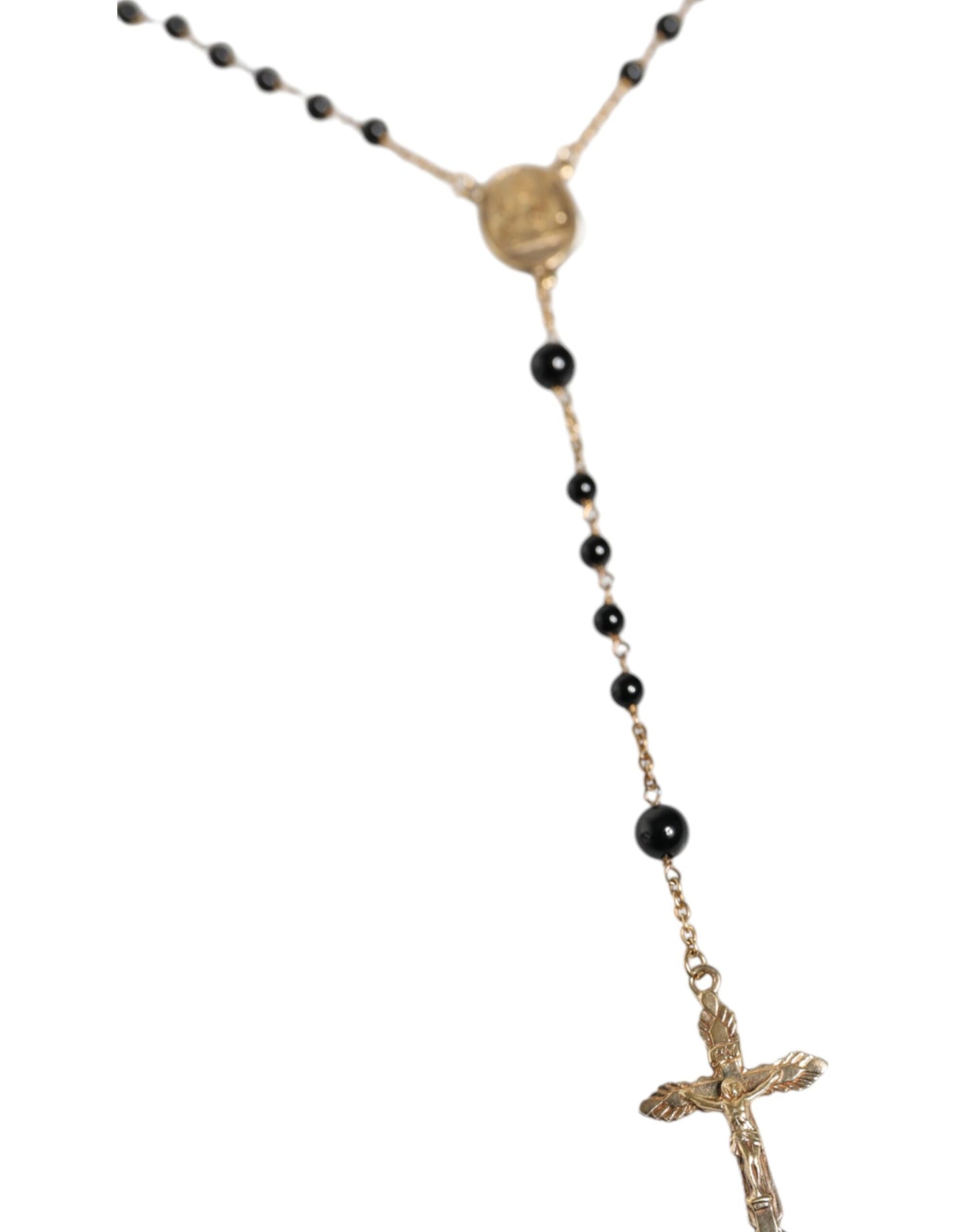 Gold Sterling Silver Black Beaded Rosary Chain Necklace