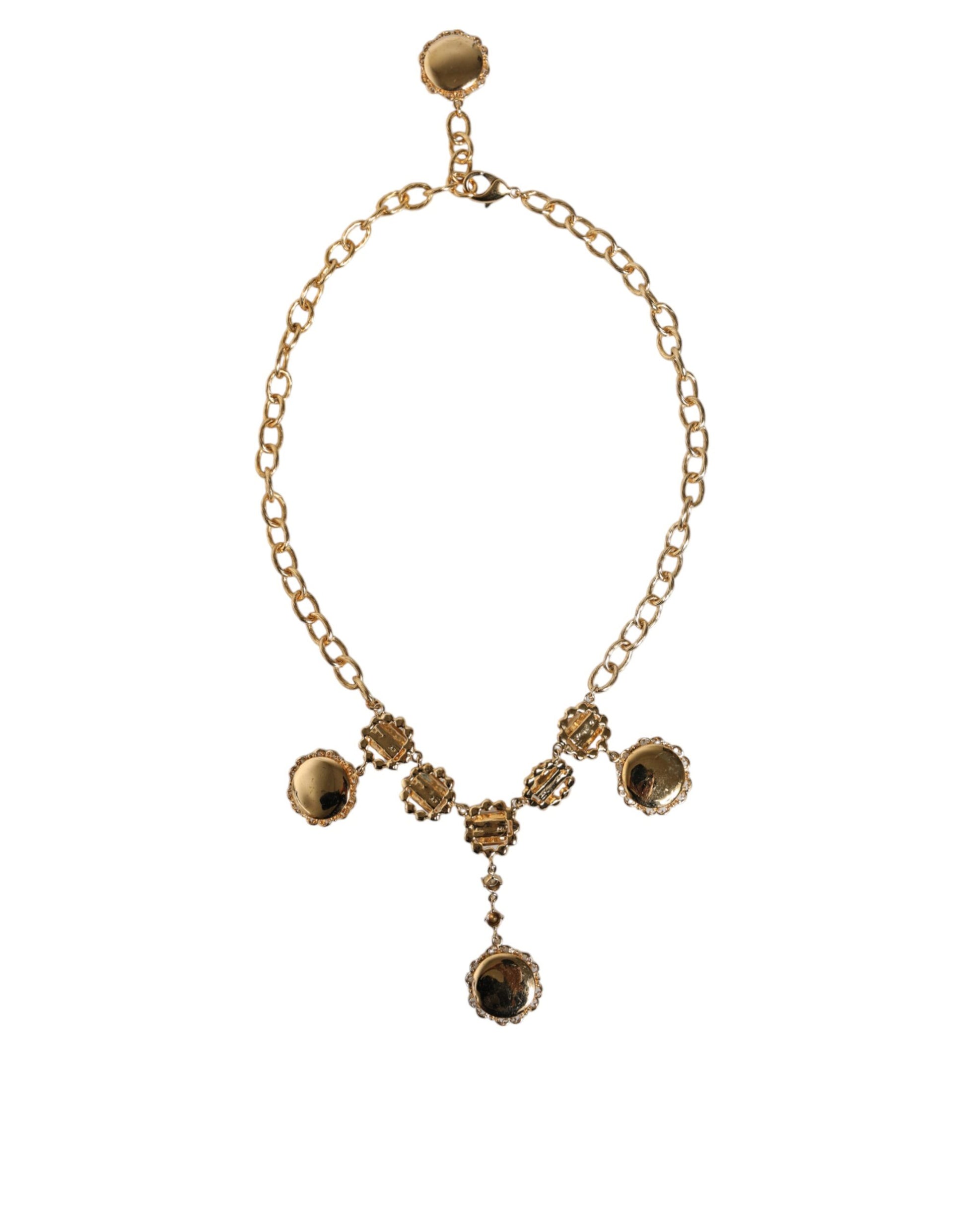 Gold Chain Brass Crystal Clock Statement Necklace