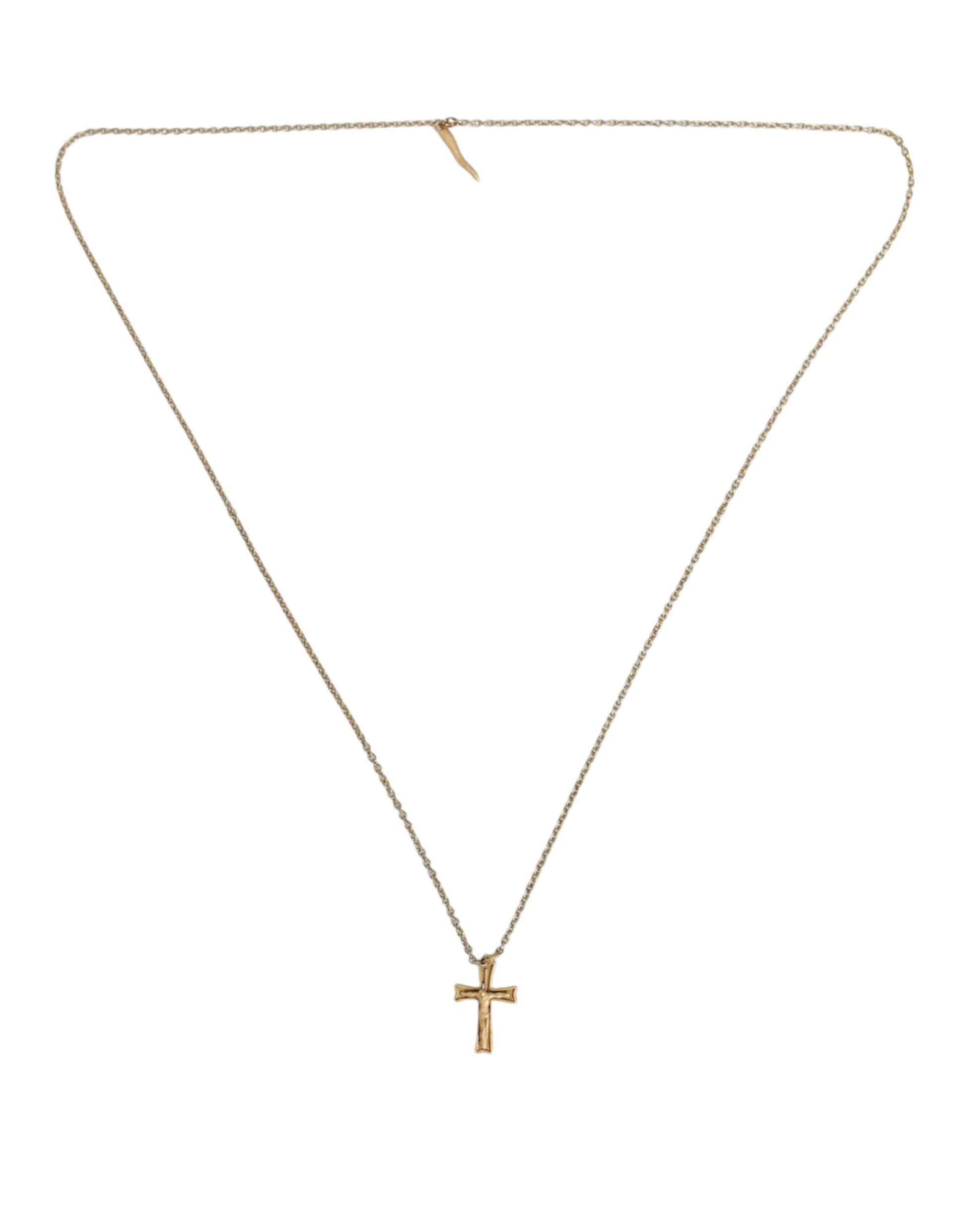 Gold Tone Brass Chain Cross Pendant Jewelry Necklace