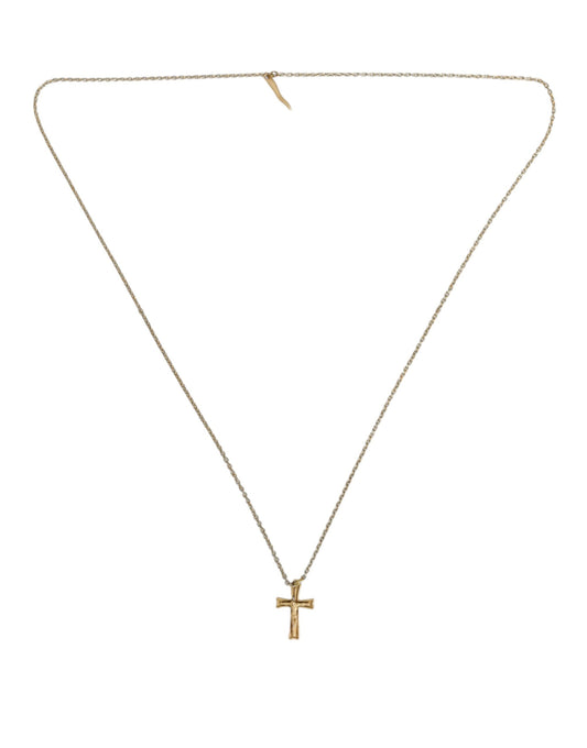 Gold Tone Brass Chain Cross Pendant Jewelry Necklace