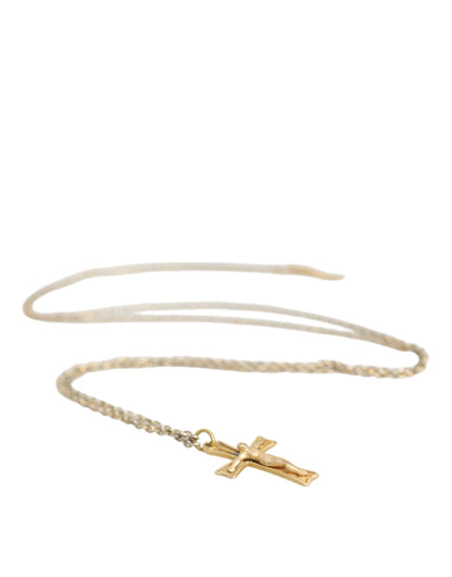 Gold Tone Brass Chain Cross Pendant Jewelry Necklace