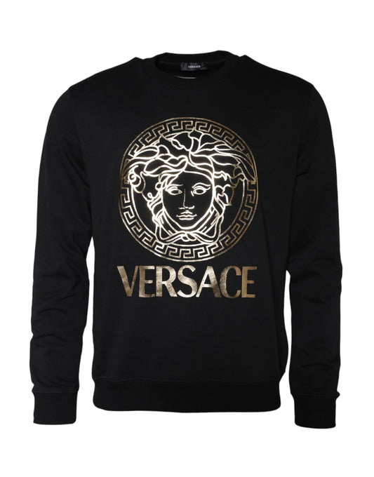 Black Medusa Fleece Cotton Crew Neck Sweatshirt Sweater