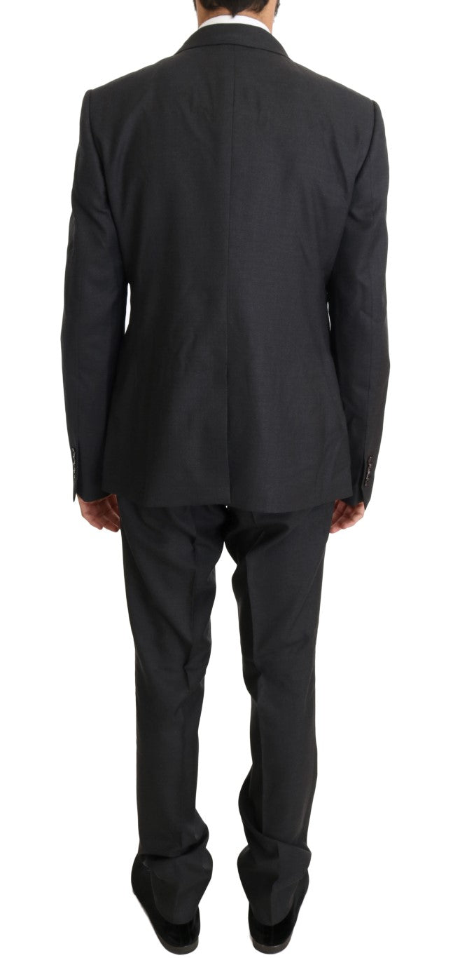 Elegant Gray Double Breasted Wool Silk Suit