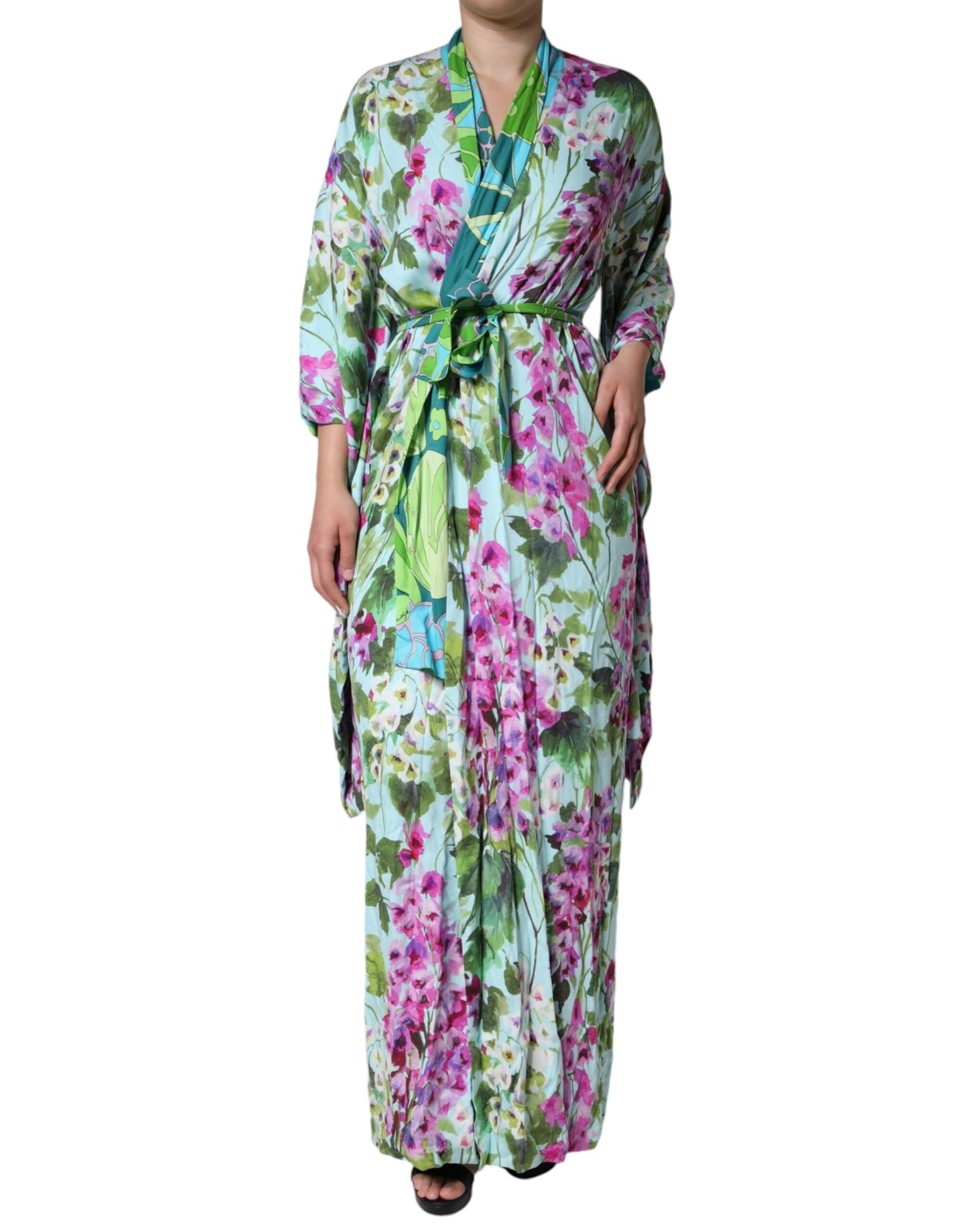 Multicolor Floral Silk Stretch Wrap Dress