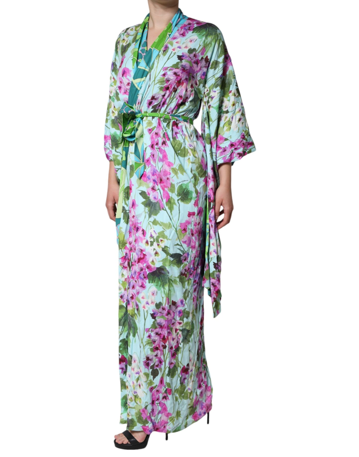 Multicolor Floral Silk Stretch Wrap Dress