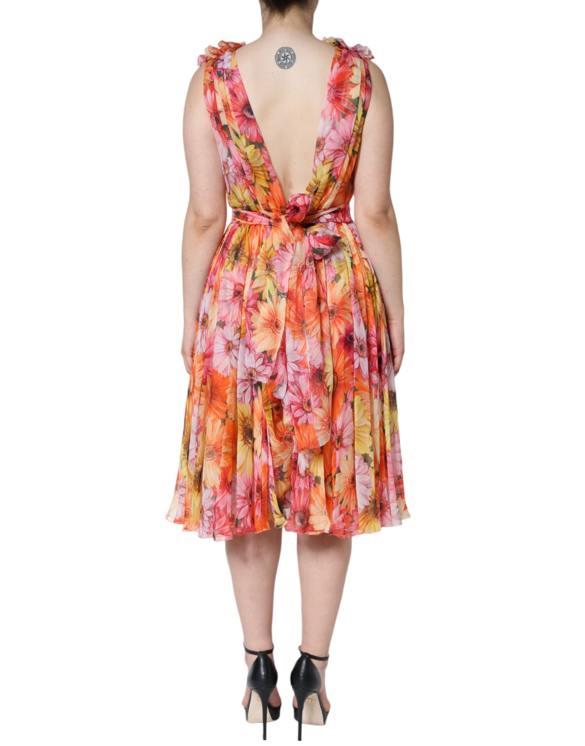 Multicolor Floral Sleeveless V-neck Midi Dress