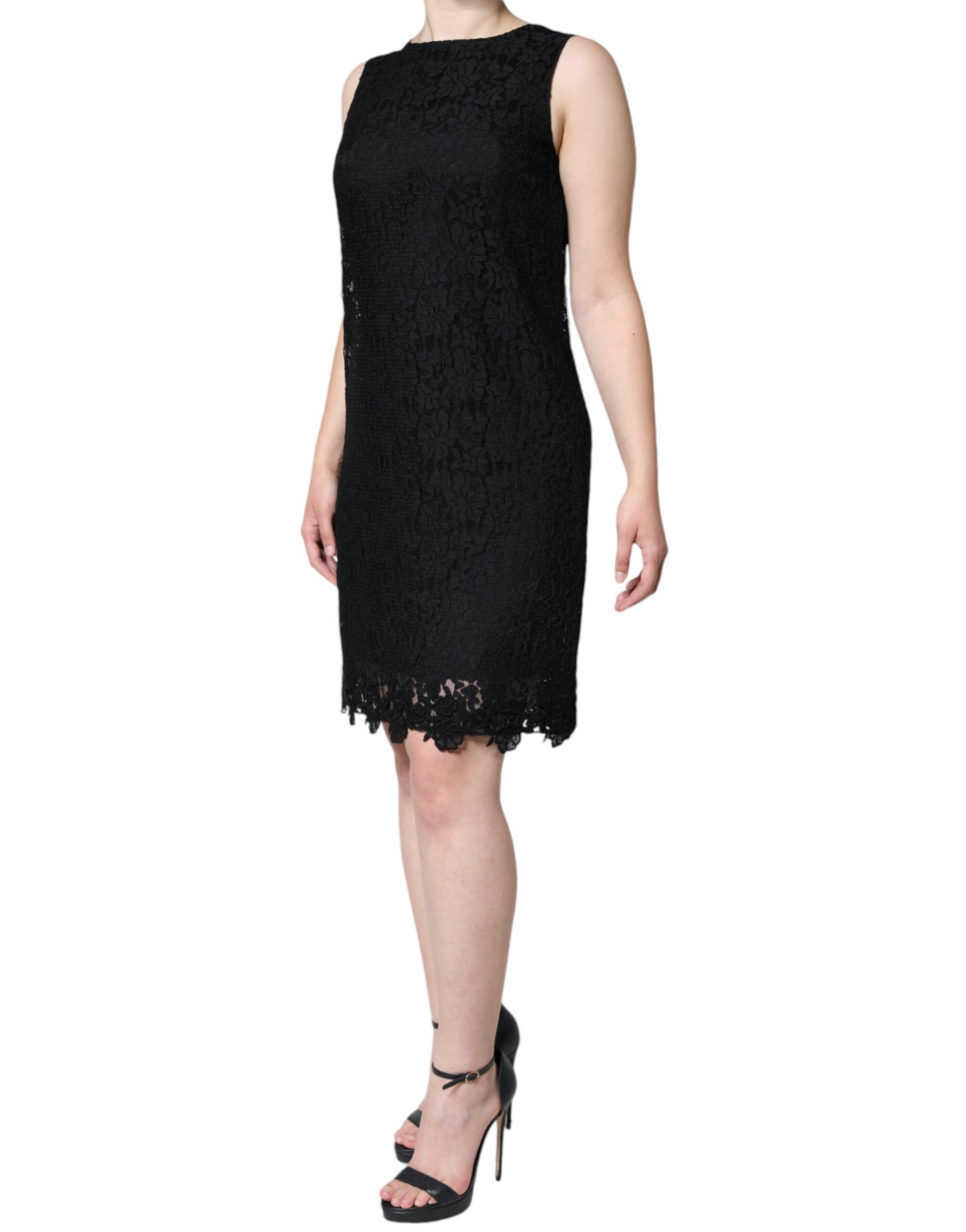 Black Floral Lace Sheath Sleeveless Mini Dress