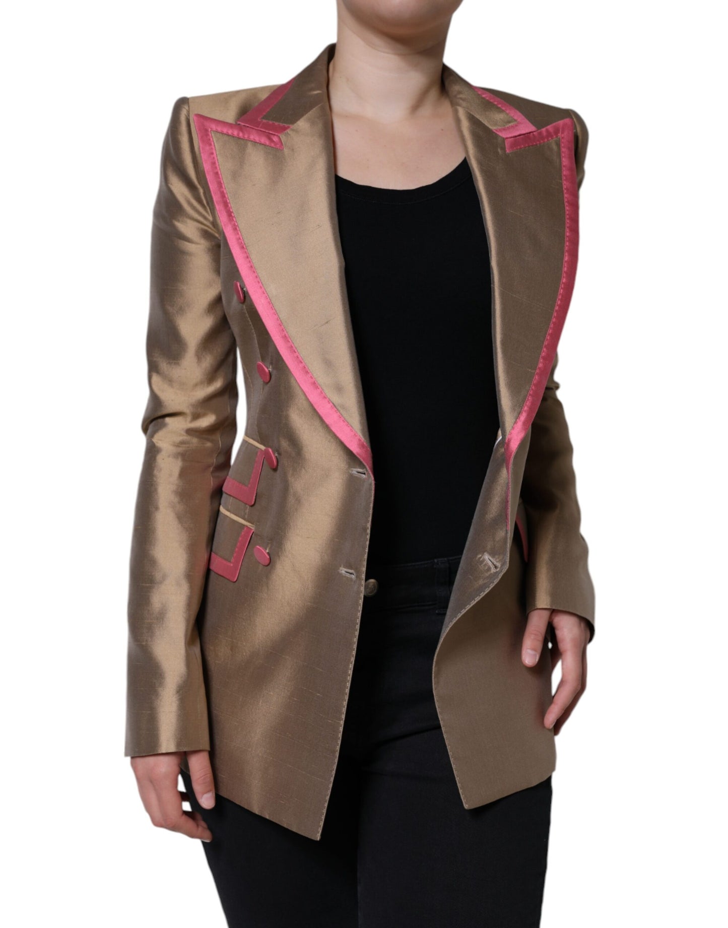 Metallic Brown Double Breasted Blazer Jacket