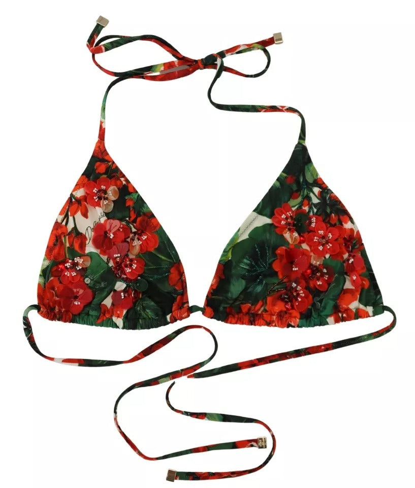 Multicolor Geranium Halter Beachwear Bikini Top