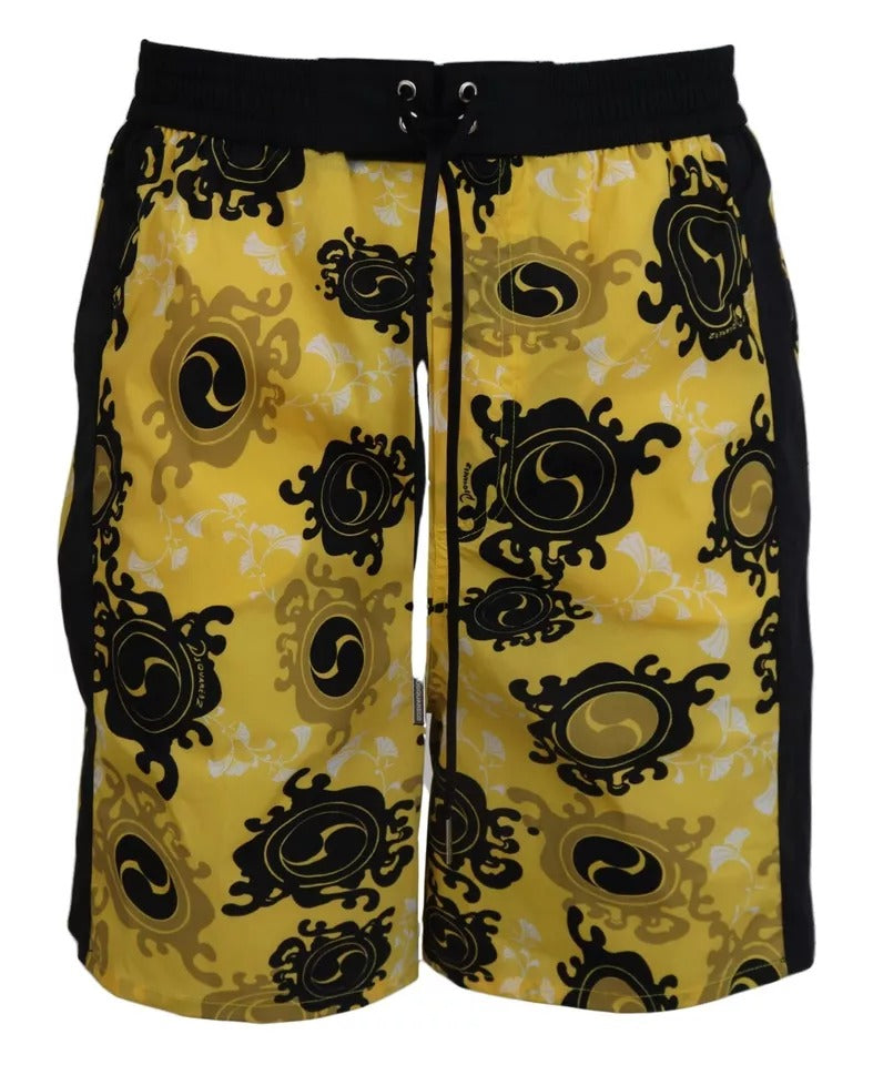 Yellow Black Printed Nylon Beachwear Shorts Swimwear