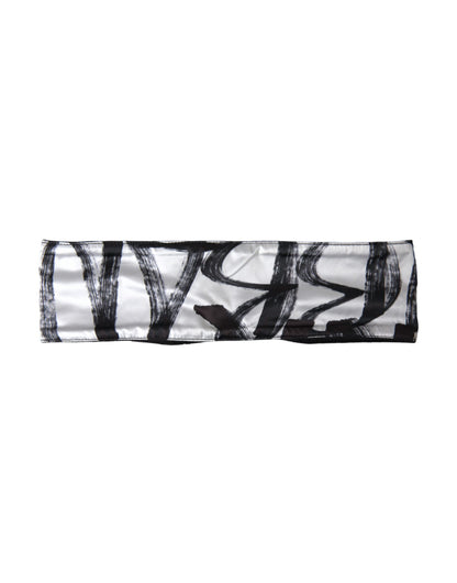 White Black Logo Print Silk Head Band Hat Men