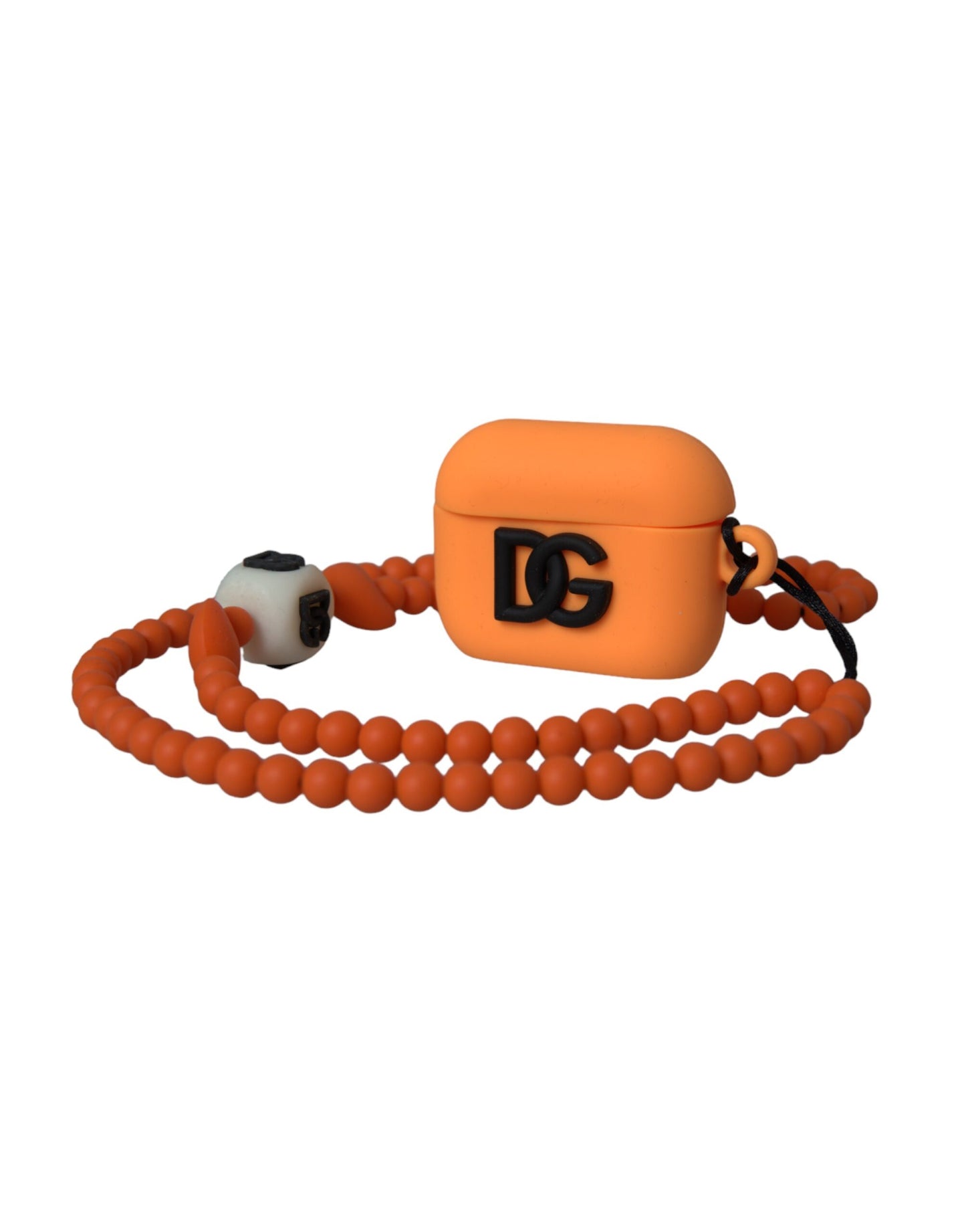 Orange Silicone Rubber Logo Beaded Strap Airpods Case