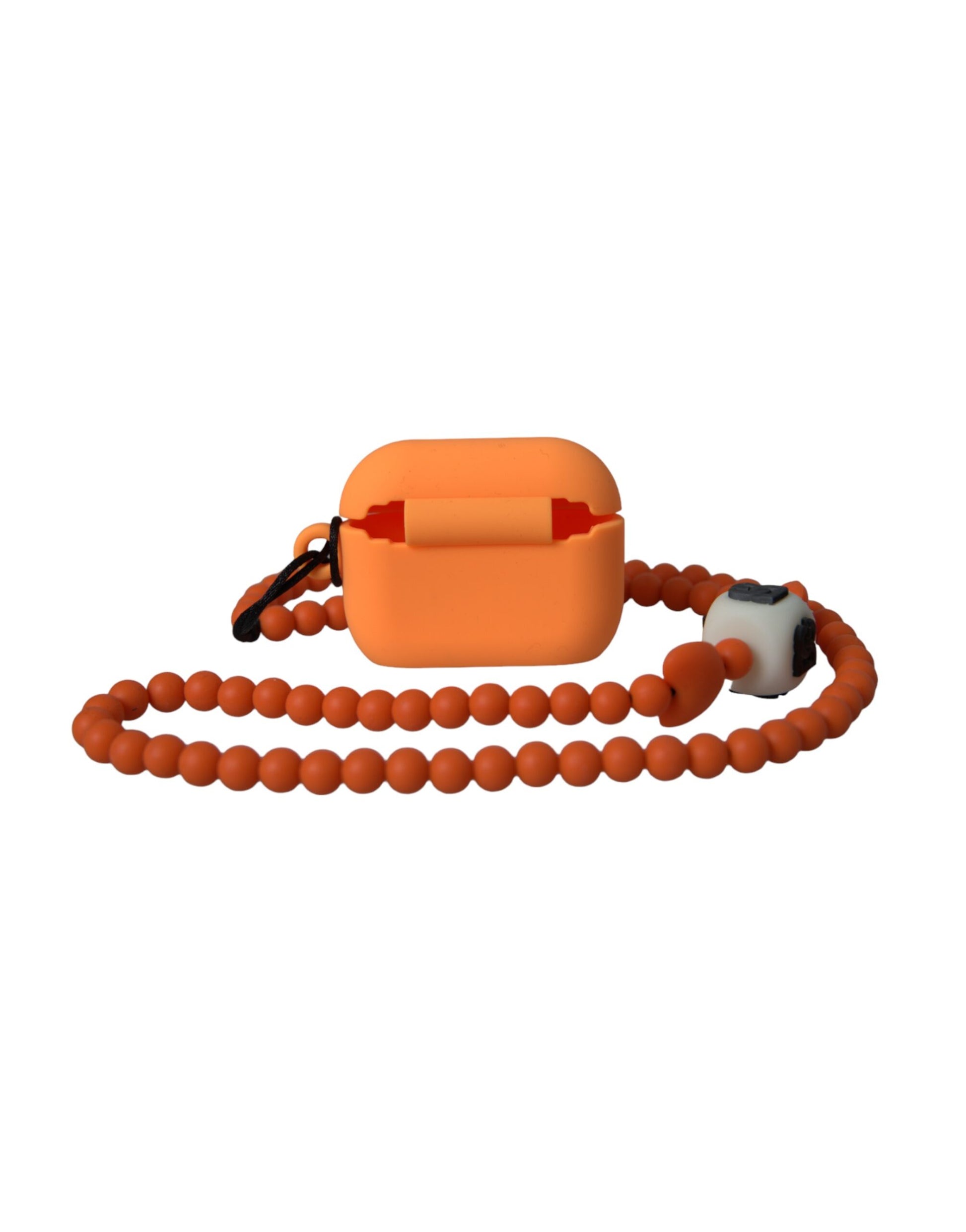 Orange Silicone Rubber Logo Beaded Strap Airpods Case