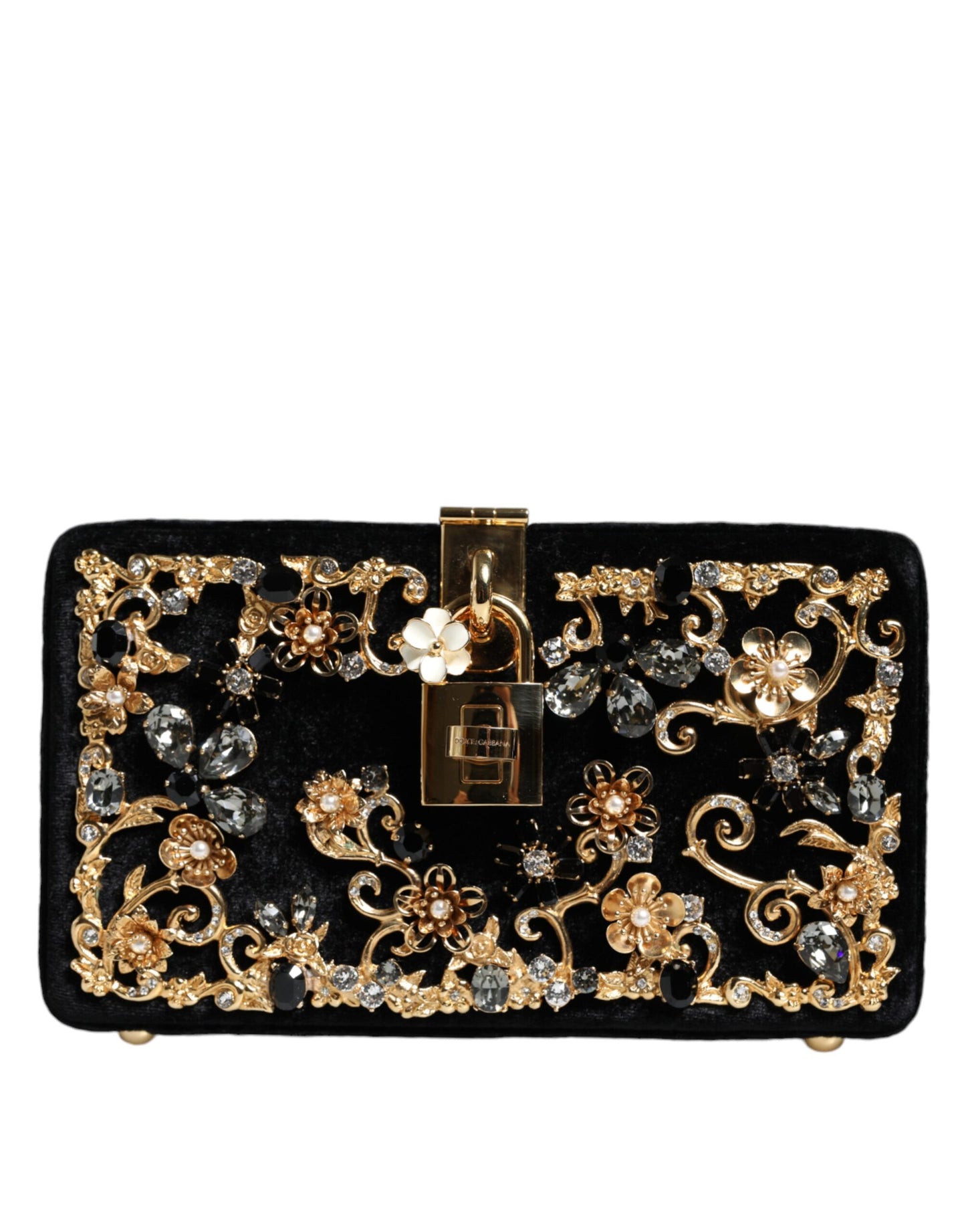 Black Velvet Floral Crystal Clutch Evening Purse Bag