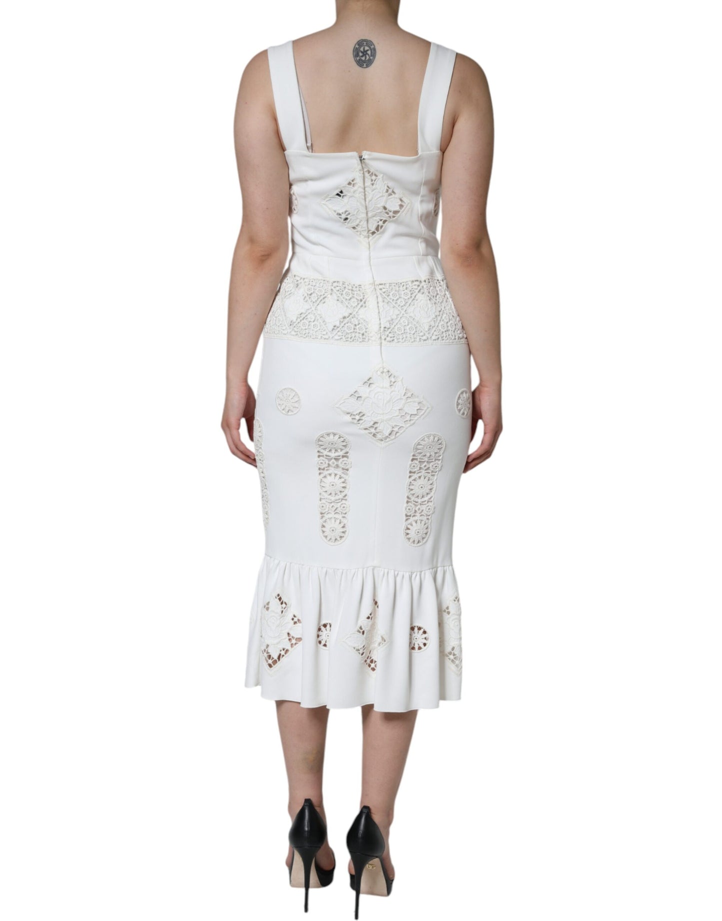 White Lace Viscose Bodycon Sheath Midi Dress