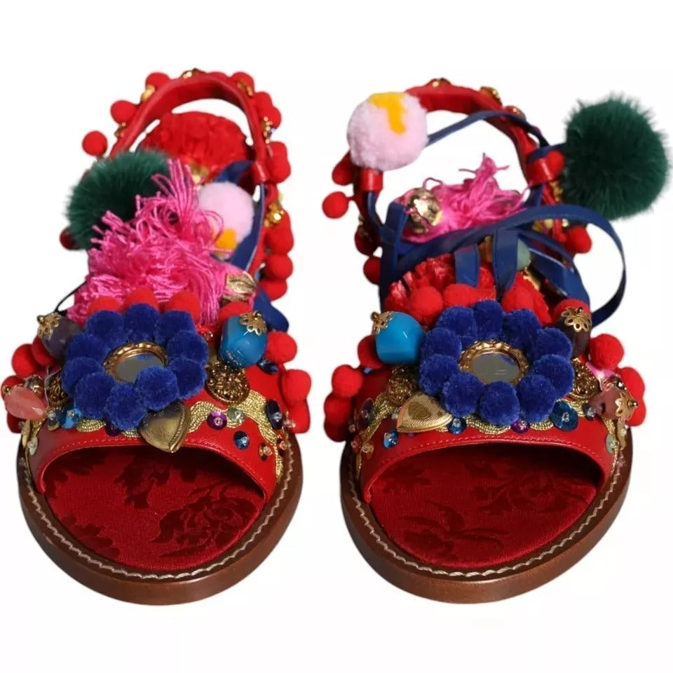 Multicolor Pom Pom Fur Wrap Sandals Shoes