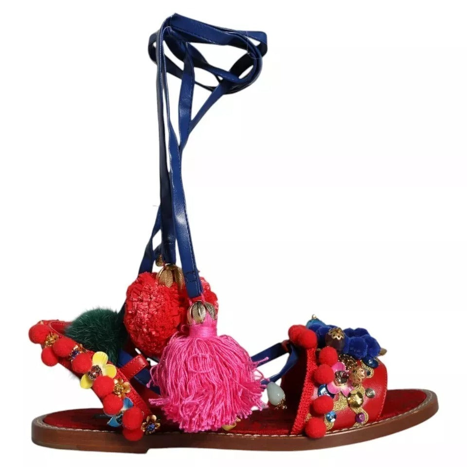 Multicolor Pom Pom Fur Wrap Sandals Shoes