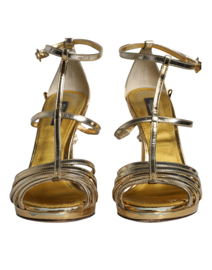 Gold Leather Baroque Heels Sandals Shoes