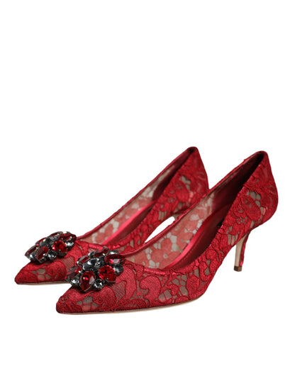 Red Taormina Lace Crystal Heels Pumps Shoes