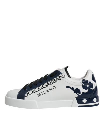 White Blue Leather Crown Milano Sneakers Shoes