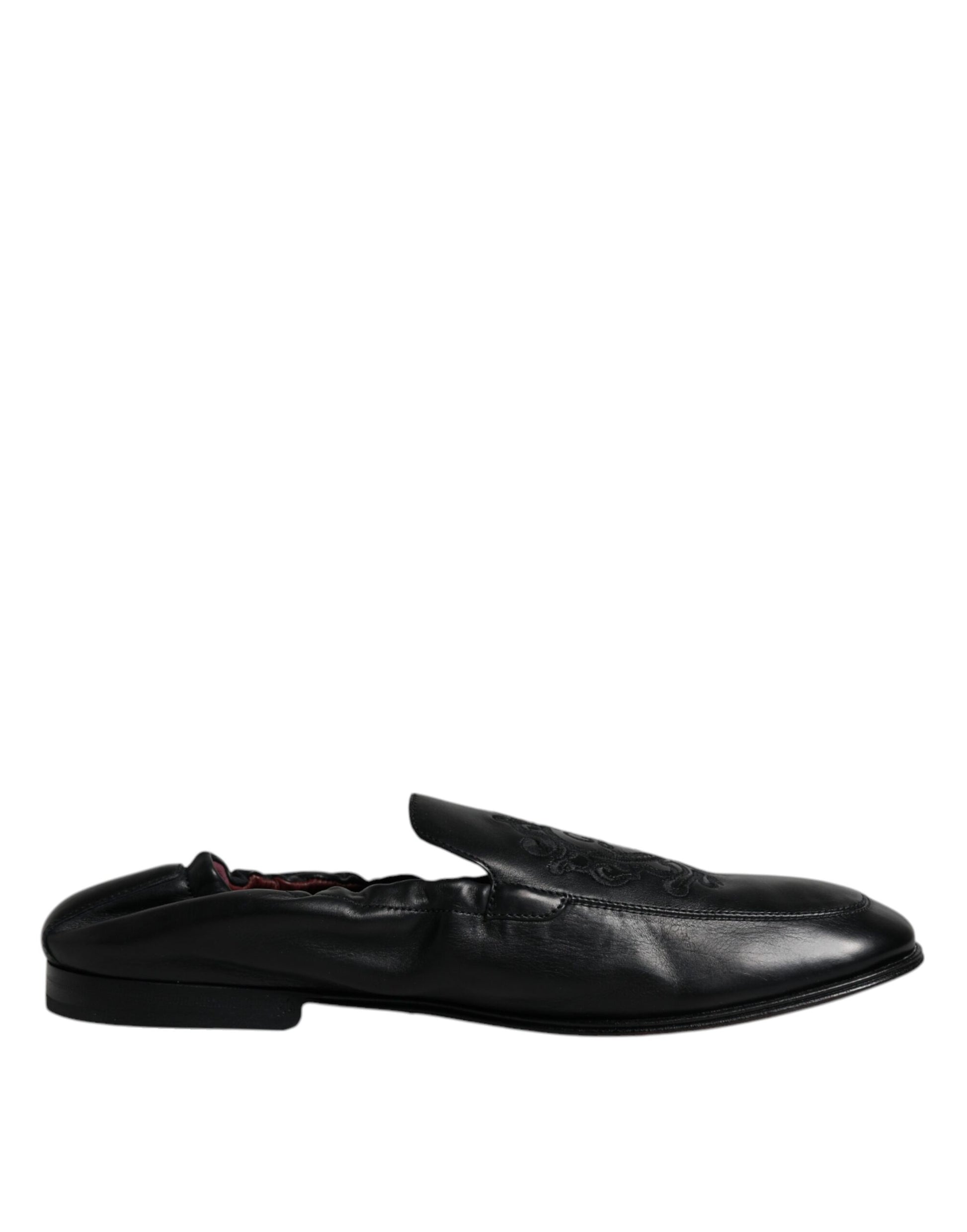 Black Logo Embroidered Leather Loafer Men Dress Shoes