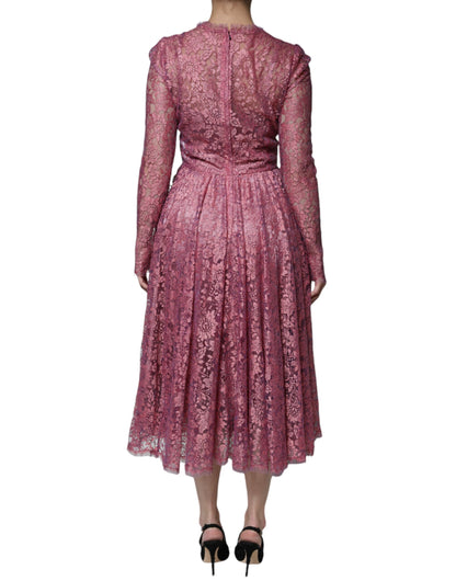 Fuchsia Floral Lace Long Sleeve Maxi Dress