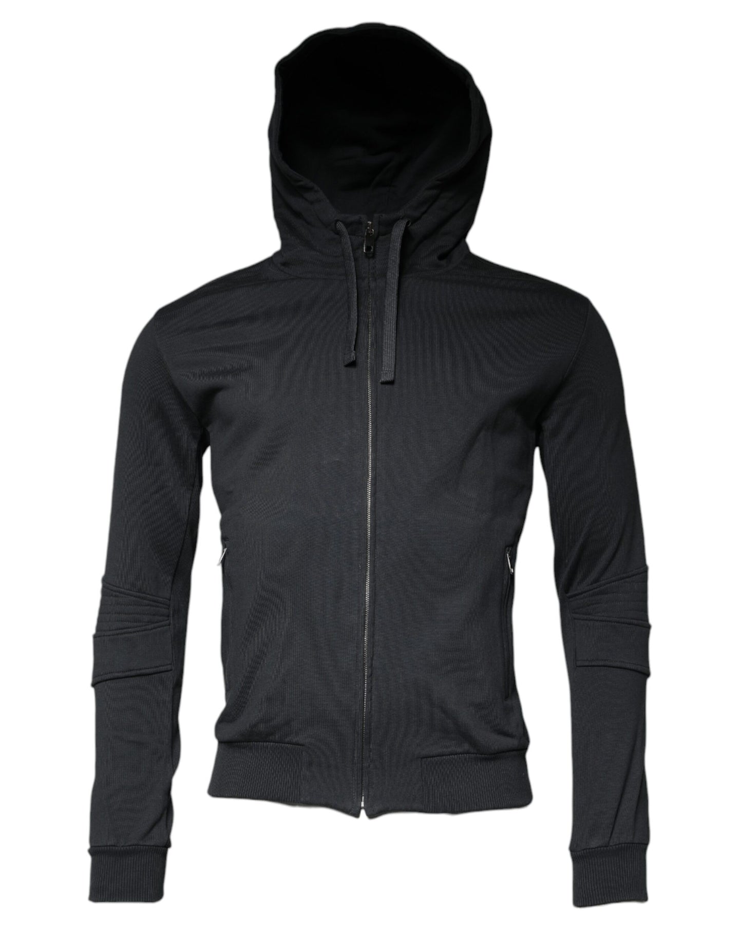 Black Cotton Hooded Men Full Zip Sweater