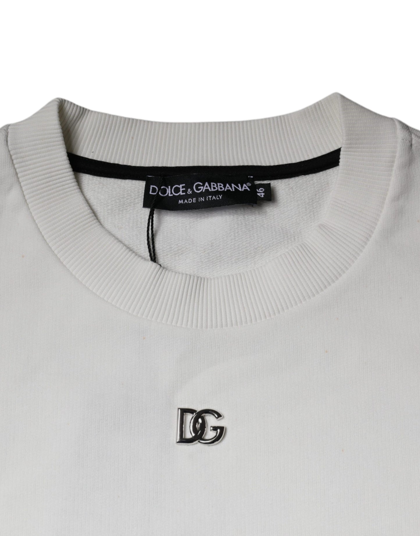 White Logo Cotton Crew Neck Pullover Sweater