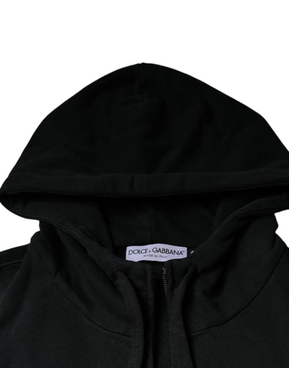 Black Logo Plaque Hooded Full Zip Sweater