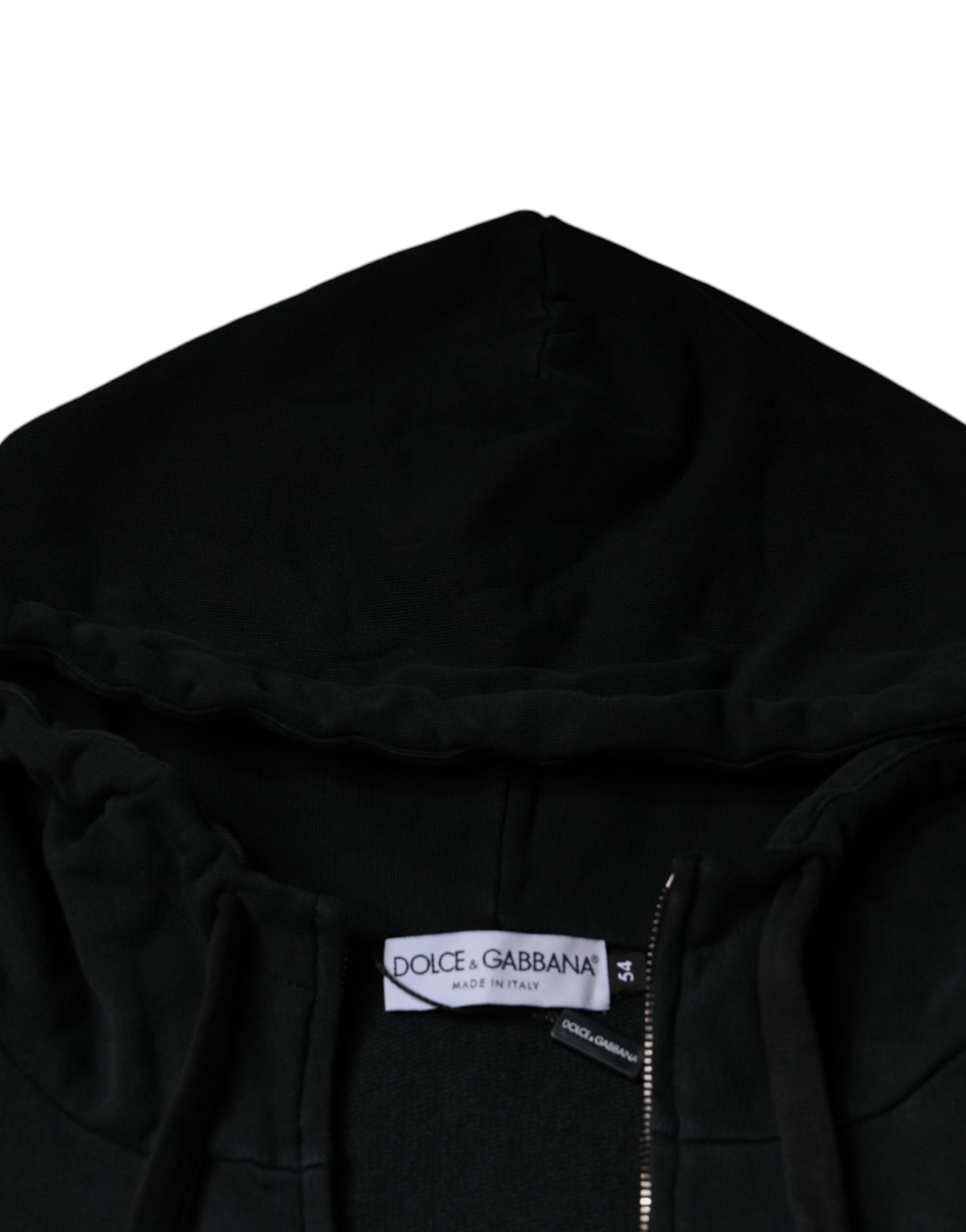 Black Logo Plaque Hooded Full Zip Sweater