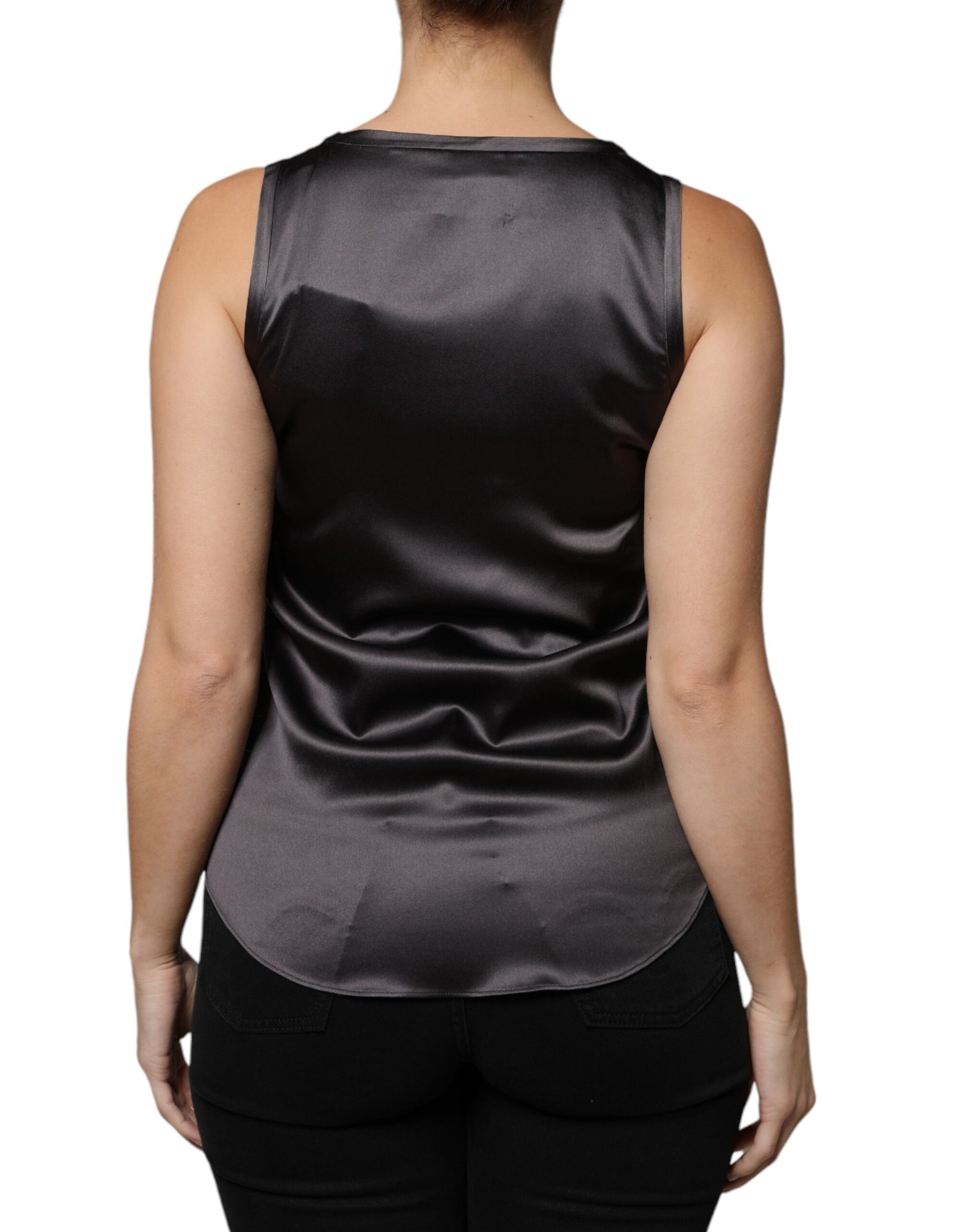 Black Silk Blend Sleeveless Tank Top