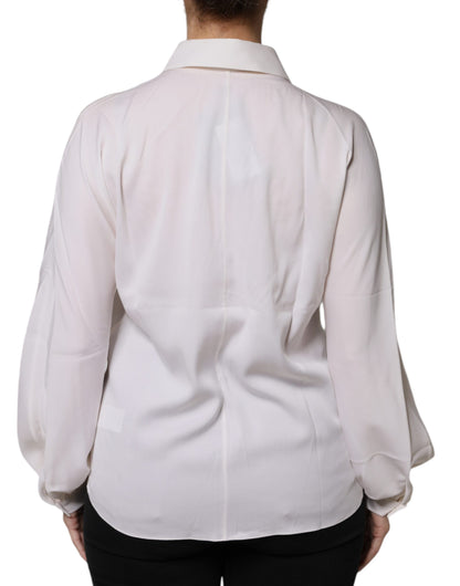 White Rabbit Patch Silk Collared Blouse Top