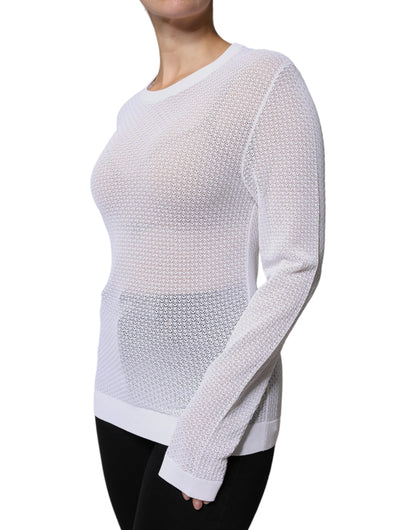 White Mesh See Through Long Sleeves Top