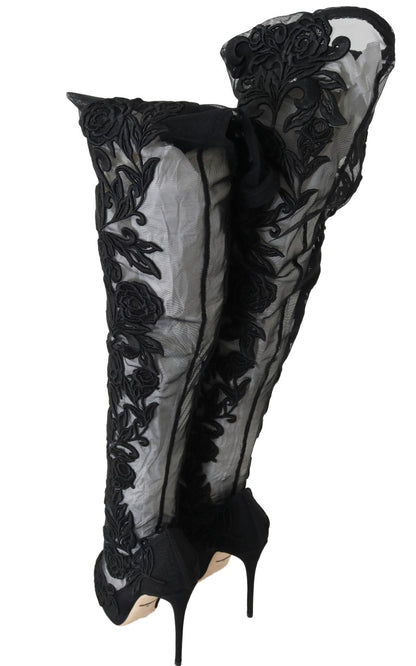 Embroidered Floral Over-Knee Boots