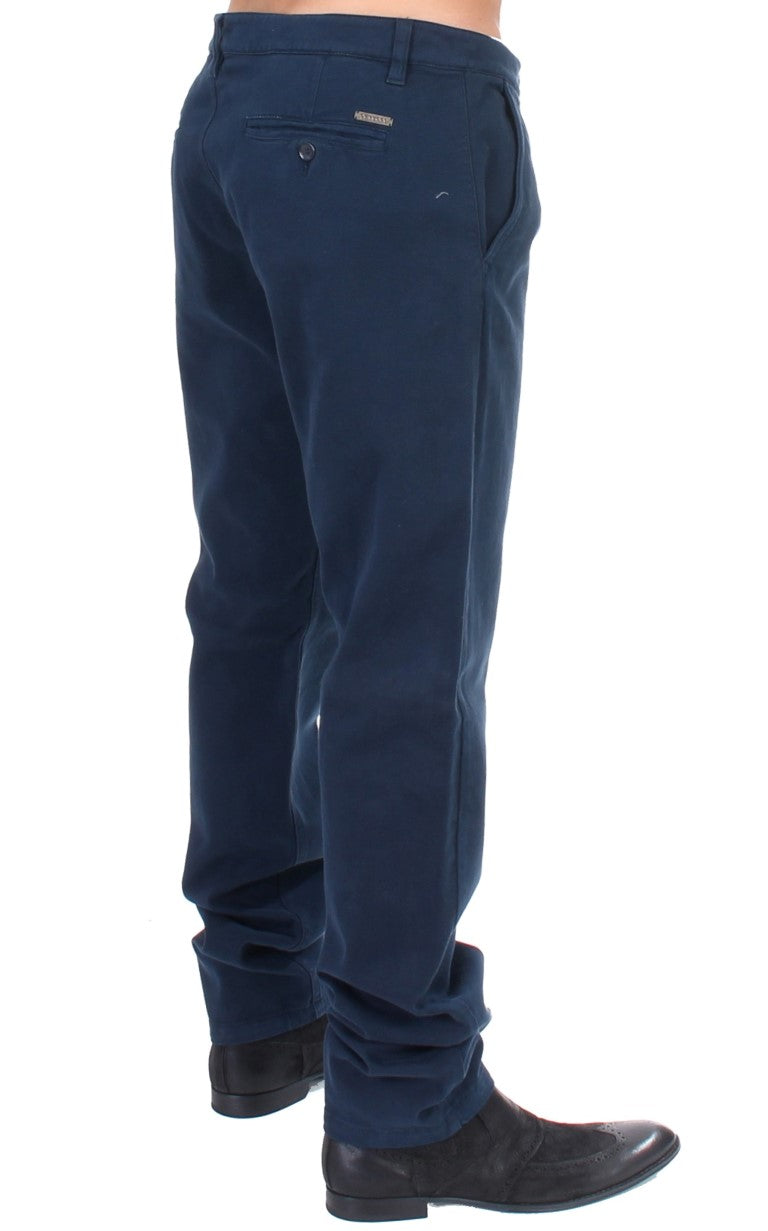 Elegant Blue Cotton Stretch Chinos