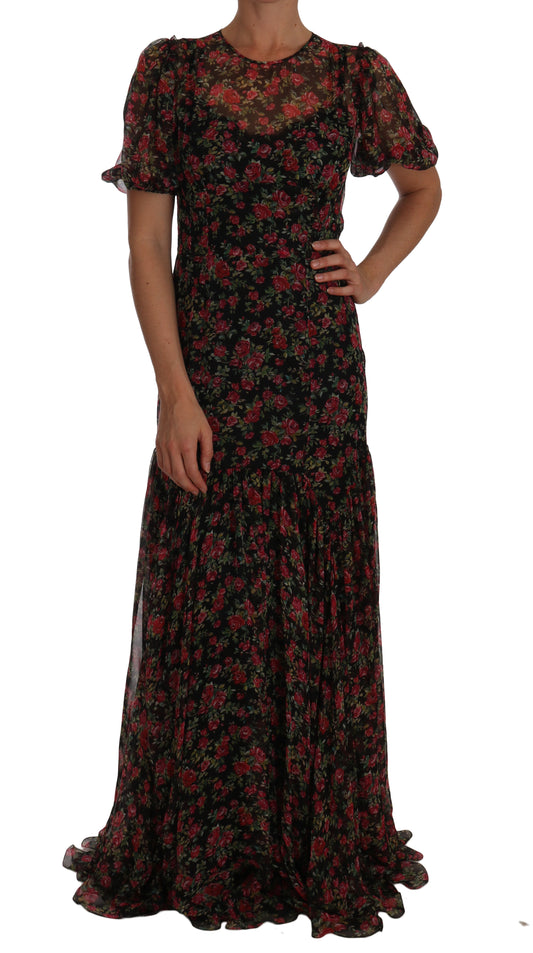 Elegant Floral A-Line Silk Dress