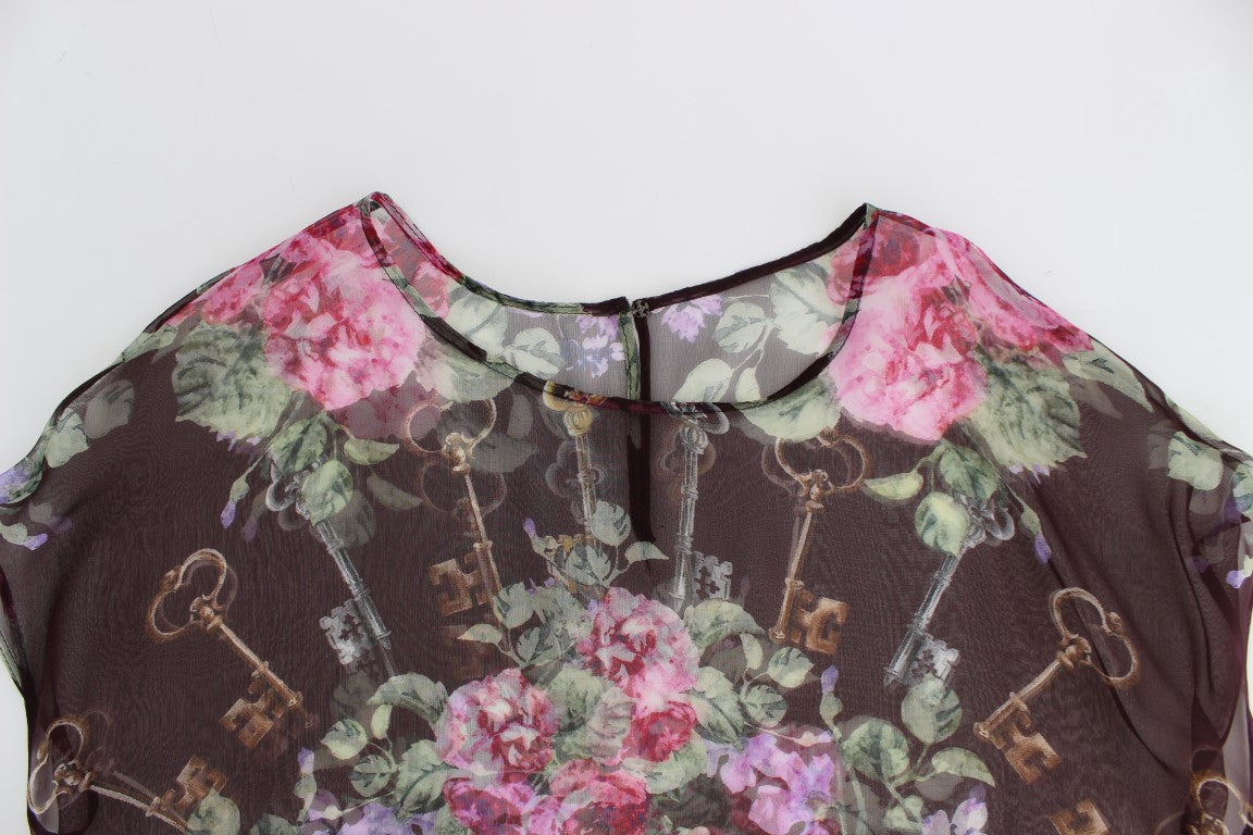 Elegant Floral Silk Blouse with Cap Sleeves