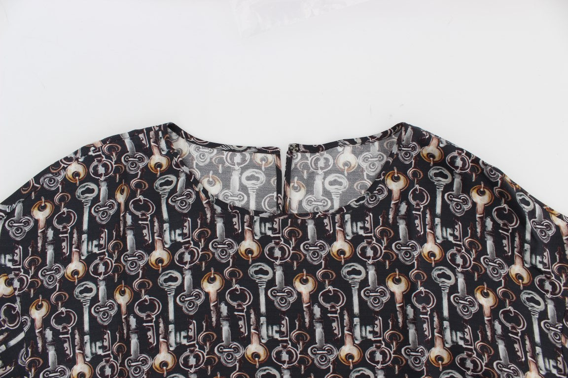 Enchanted Sicily Silk Blouse with Key Print