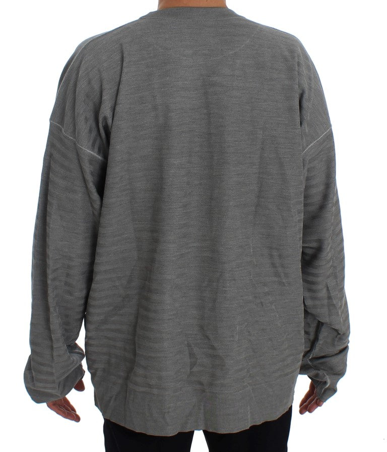 Elegant Gray Silk Crewneck Pullover Sweater