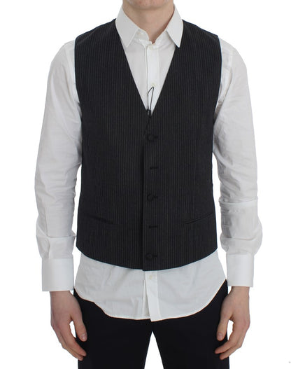 Elegant Gray Striped Wool Vest